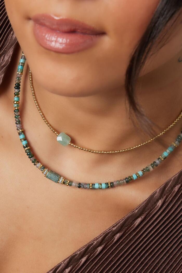 Collar perlas con piedra grande - Colección Piedra natural Negro & Oro Acero inoxidable Imagen3